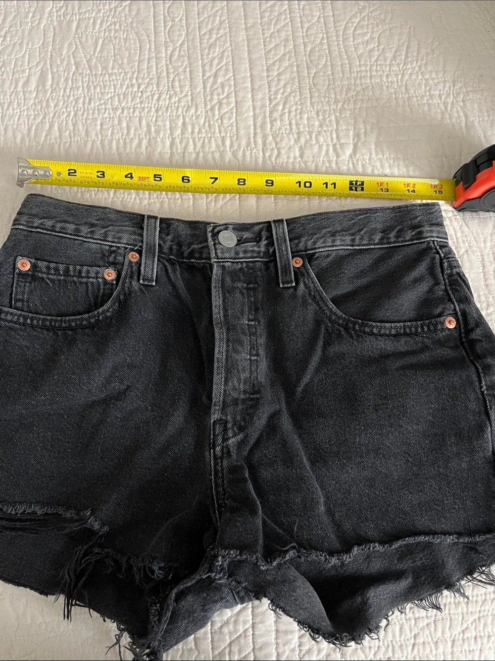 Levi’s 501 Original High Rise Denim Shorts Washed Black Frayed Cutoff Size 27